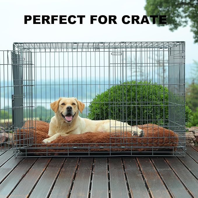 Bedfolks Waterproof Dog Crate Bed, Plush Dog Pad, 41"x27", Solid Brown | Faux Fur Plush Cover, Zippered Removable Washable Outer, Waterproof Inner Lining, Non-Slip Base, Crate Pad and Dog Pillow