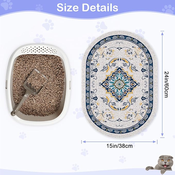 Bienbee Cat Litter Mat, 24" x 15" Dense Trapping Mesh for Litter Boxes | Litter Box Mat with PVC Mesh, Waterproof &Urineproof, Non-Slip Grip, Soft On Kitty Paws and Easy to Clean to Protect Floor