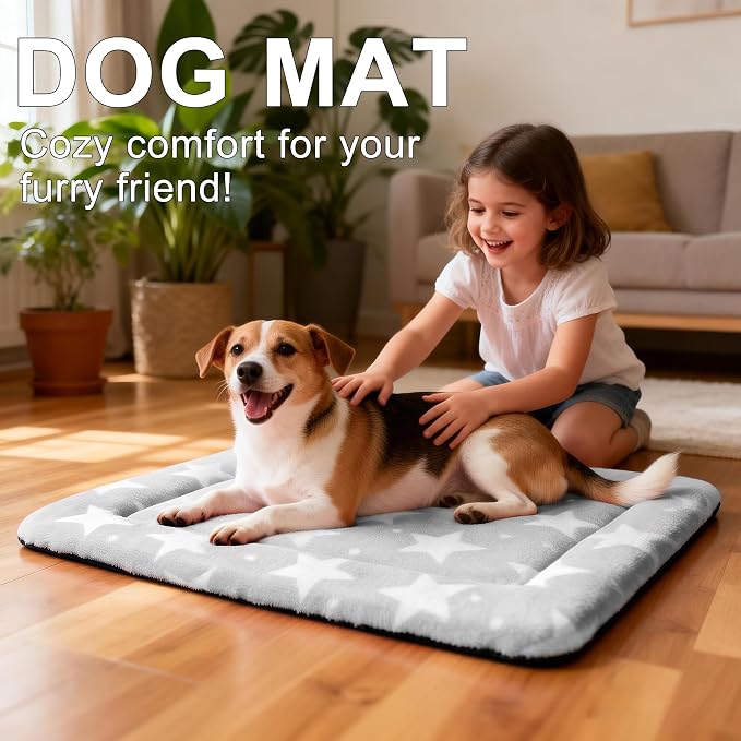 Dog Bed Mat – Soft & Comfortable Dog Kennel Pad for Crate – Durable Crate Bed & Mat for Dogs & Cats – Ideal for Crate, Kennel, and Home Use (Big&Little Stars Grey, M(30"*20"*1.5"))