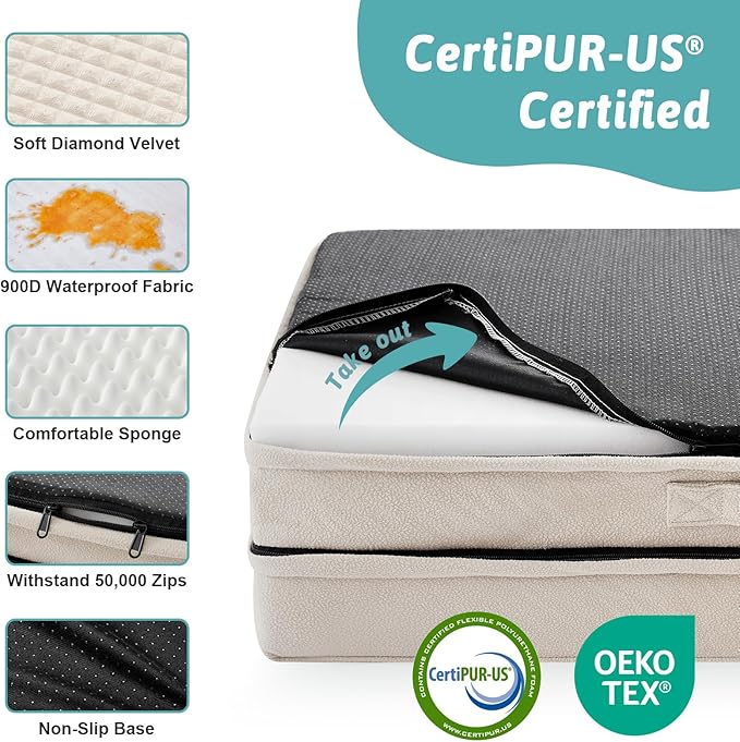 COZY KISS Orthopedic Dog Bed for Extra Large Dog 44x32 inch, XL Pet Sofa, Bolster Foam Bed with Sides, Non-Slip and Egg-Crate Big Dog Couch Bed with Washable Removable Cover, Beige