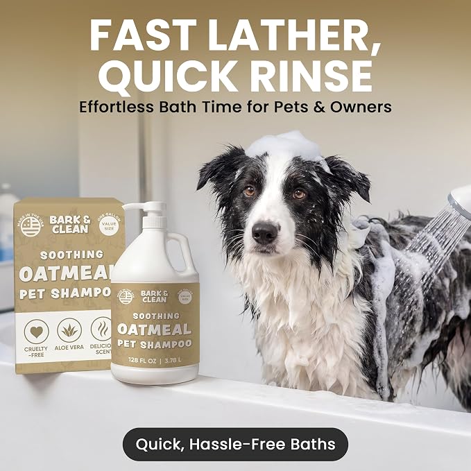 Oatmeal Dog Shampoo for Itchy Dry Skin, 1 Gallon with Pump - Hypoallergenic Anti-Itch Allergy & Sensitive Relief, Smelly Dogs, Aloe Vera Coconut Oil, Sulfate and Paraben Free, Made in USA Bark & Clean
