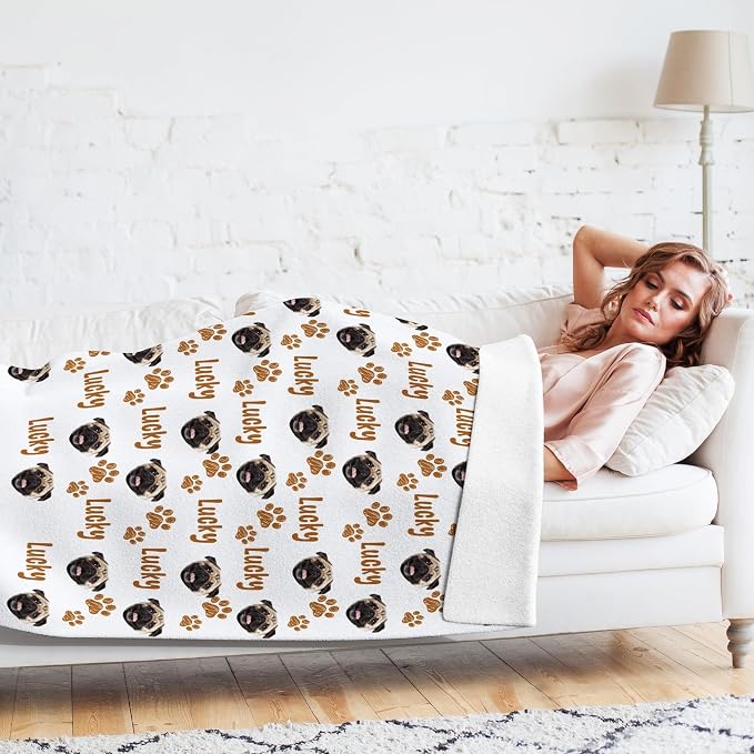 Personalized Dog Mom Gift - Custom Photo Blanket with Name & Face, Soft Fleece Pet Memorial Throw for Couch, Multiple Sizes