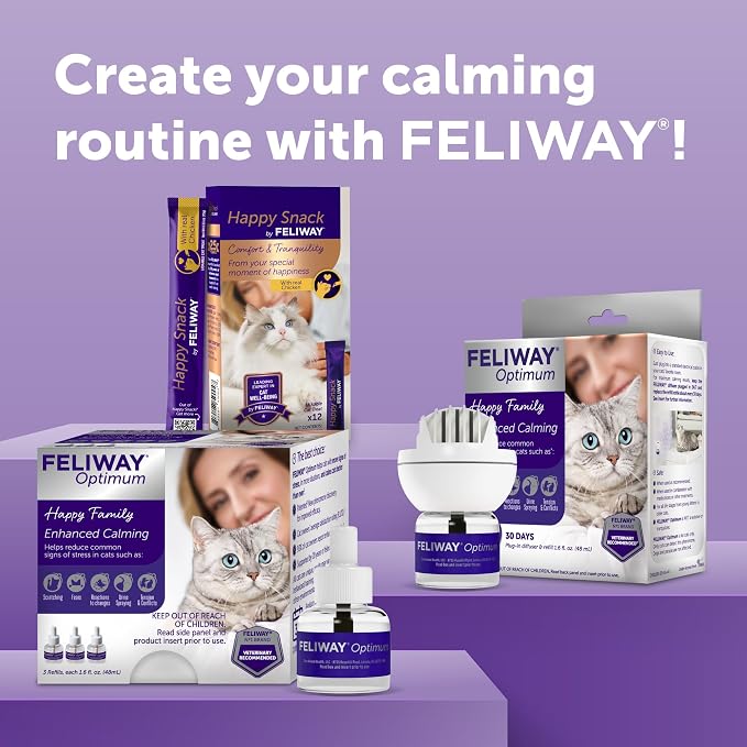 FELIWAY Optimum 30 Day Cat Calming Refills for Pheromone Diffuser,48ml Value Pack - Helps Reduce Common Signs of Stress in Cats & Kittens,Enhanced Calming,(Pack of 12)