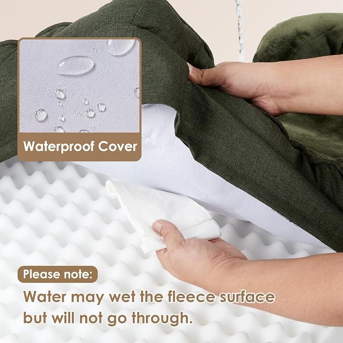 EHEYCIGA Orthopedic XL Dog Beds, Waterproof Memory Foam Dog Bed for Extra Large Dogs, Non-Slip Bottom and Egg-Crate Foam Big Pet Couch Bed with Washable Removable Cover, Dark Green