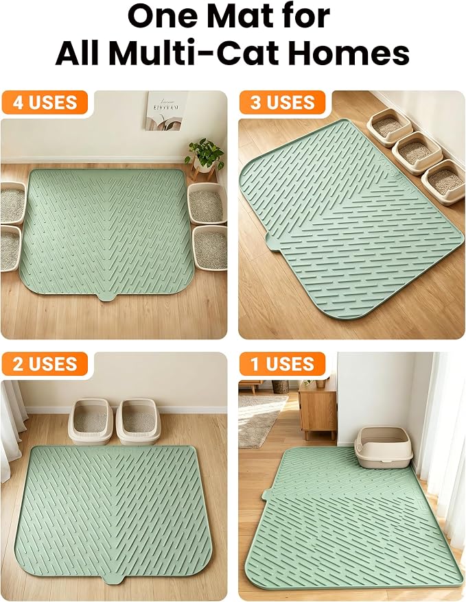 Cat Litter Mat, 47" x 37" Extra Large Cat Litter Box Mat, Silicone Waterproof Litter Trapping Mat for Scatter Control Soft on Kitty Paws Non-Slip Easy to Clean (Green) | Waterproof Litter Trapping Mat for Scatter Control, Soft on Cat Paws Non-Slip Easy...