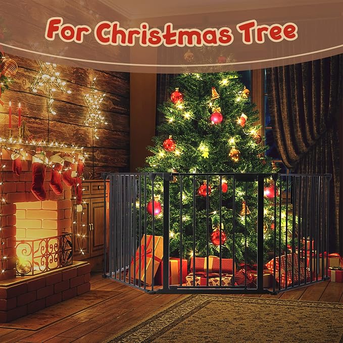 118" Wide Baby Gate Metal Safety Playpen - Fireplace Fence for Toddler/Pet/Dog, Fits 72"- 118" Wide, 5-Panel (30" H, Black)