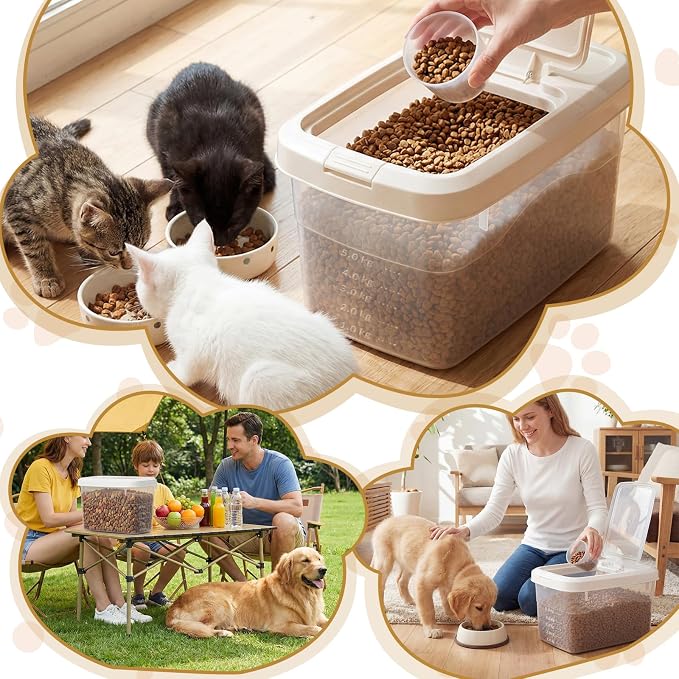 2 Pack 11 Lbs Airtight Dog Food Storage Container with Scoops | 2 Measuring Cups, Flip Lids, Clear Bins with Markings, Preserve Freshness, Pet Dog Cat Rice Grain Treat Storage