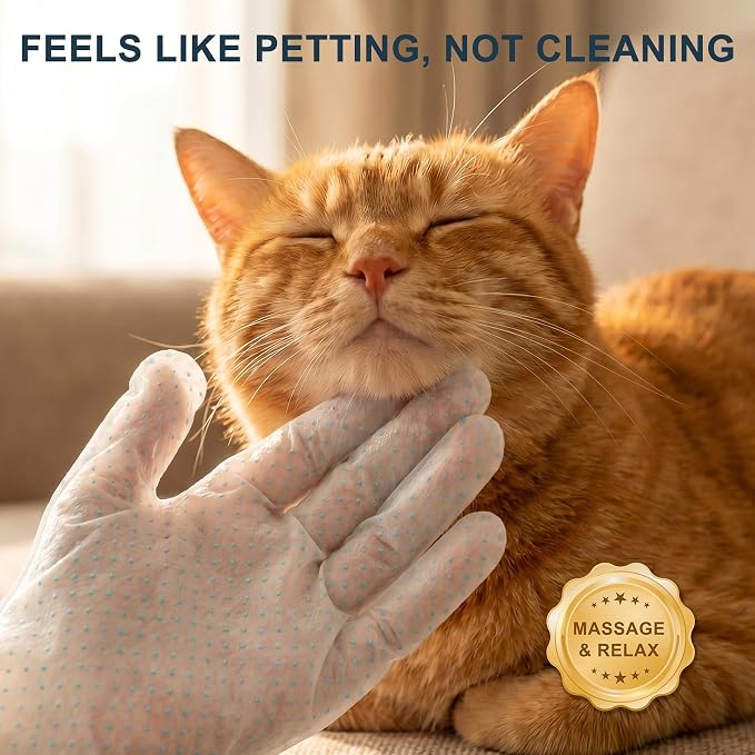 4-in-1 Pet Grooming Glove Wipes – Deshedding, Cleaning, Massage & Coat Care – Removes Loose Fur, Dirt & Odor – Honey, Shea Butter & Oat – 5X Moisture – Waterless Dog & Cat Bath