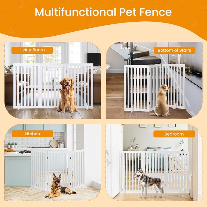 ZENY 36" H Pet Dog Gate, Foldable Freestanding Dog Door 3 Panel, Wooden Z Shape Step Over Pet Fence for Entryway, Stairs, Doorway, White