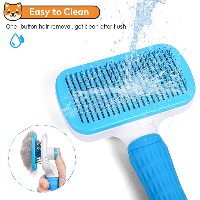 Dog & Cat Brush, Self Cleaning Slicker Brush for Pets Shedding | 1 Click Clean,Lightweight,Massaging Particles,Soft Non-slip Handles,For All Furry Animls