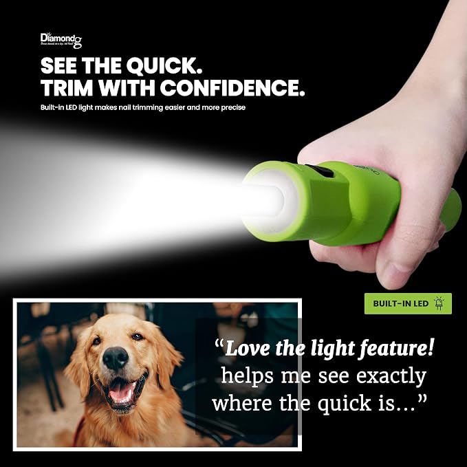 Diamondg Micro Dog Nail Grinder - Quiet Sound with LED Light, Green | 5-Speed Rechargeable Pet Nail Trimmer for Small & Large Dogs, LCD Display, USB-C Charging, 4hrs. Runtime Rotary Tool