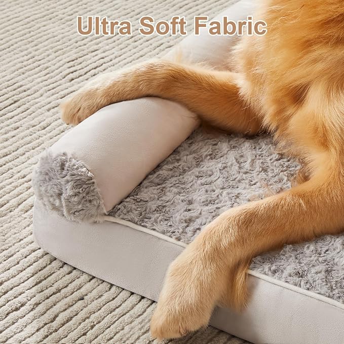 BFPETHOME Orthopedic Washable XXL Dog Bed for Senior Dog Cozy Sleep | Extra Large Waterproof Big Soft Pet Couch Bed for Dogs Relax with Removable Cover Supportive Foam Light Grey 48x35 Inch