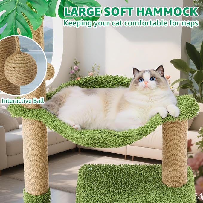 Woochpet Large Cat Tree for Indoor Cats, Multi-Functional Comfy Cat Bed-48in Tall Cat Tower with Scratching Post, Cozy Hammock for Kittens and Adult Cats, Cute Condo with Toy