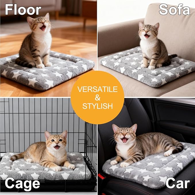 Dog Bed Mat, Reversible Crate Pads for Small/Medium/Large Dogs & Cats Sleeping, Portable & Soft, Dog Beds Crate Pad (Grey, XS(18"*14"*1.5"))