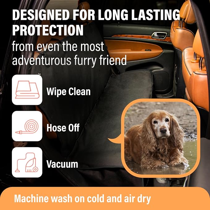 Active Pets Dog Car Seat Cover for Back Seat, Waterproof Pet Protection Hammock, SUV Truck Car Backseat Protector with Safety Features, XL, Black
