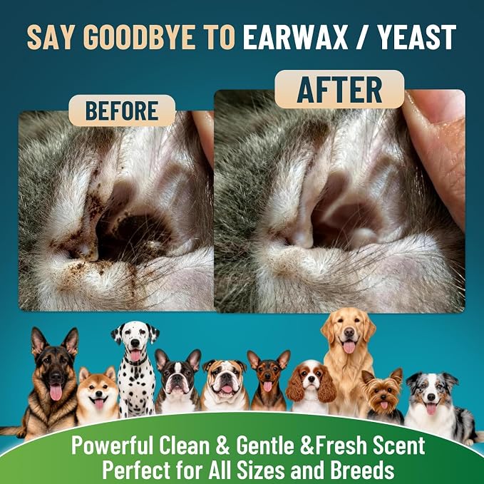 VICSOM Dog Ear Cleaner, Ear Drops for Dogs with Ozonated Olive Oil, 60 mL | Support Wax, Odor & Yeast Infection, Dog Ear Cleaning Solution Support Sensitive, Itchy Ears, Itch Relief