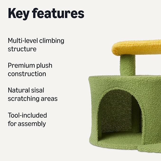 Amazon Basics Cactus Cat Tree for Indoor Cats & Kittens, Scratching Post with Curved Perch, Cozy Cat Condo, Natural Sisal, Interactive Dangling Ball, 30.7" (77.9cm) H, Green