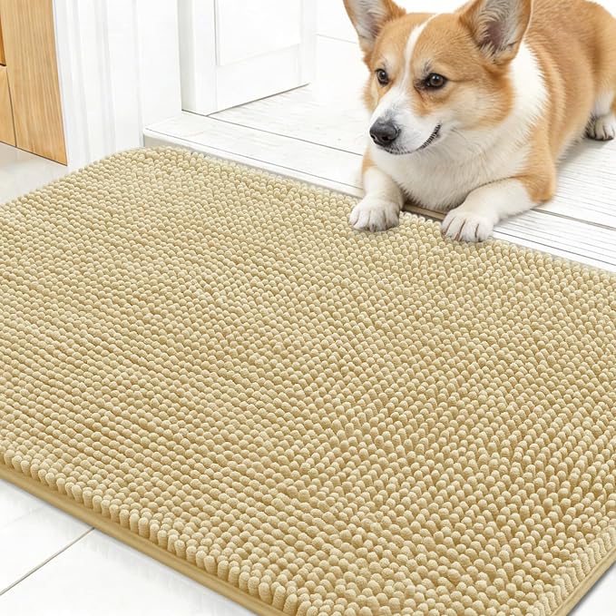 OLANLY Dog Door Mat for Muddy Paws 30x17, Super Absorbent Chenille Mud Mat | Sand, Absorbs Moisture and Dirt, Non-Slip Machine Washable Doormat, Quick-Drying Indoor Entryway Floor Carpet for Dogs