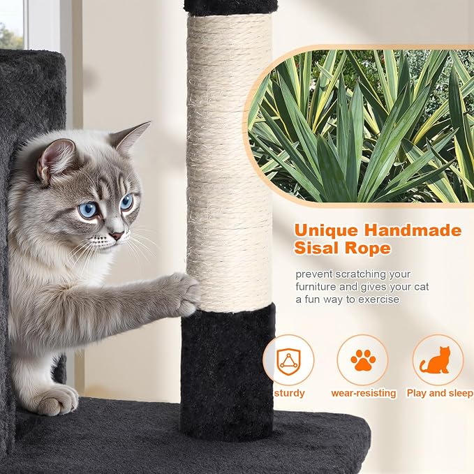 FDW Cat Tree 54in Cat Tower Multi-Level Durable Cat Scratching Post & Cozy Fun Cat Jumping Platform Space Saving Cat Condo Pet Play House for Indoor Cats,Grey