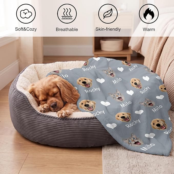Personalized Dog Blanket, Customized Pet Blankets with Name Picture, Throw Blanket for Small Medium Large Dog Puppy Cat