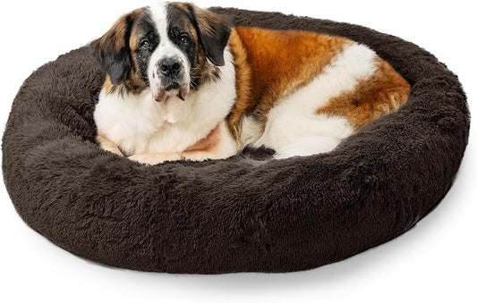 Best Friends by Sheri The Original Calming Donut Dog Bed for Extra-Large Dogs up to 150 lbs, Shag Faux Fur, Dark Brown, 45" x 45"