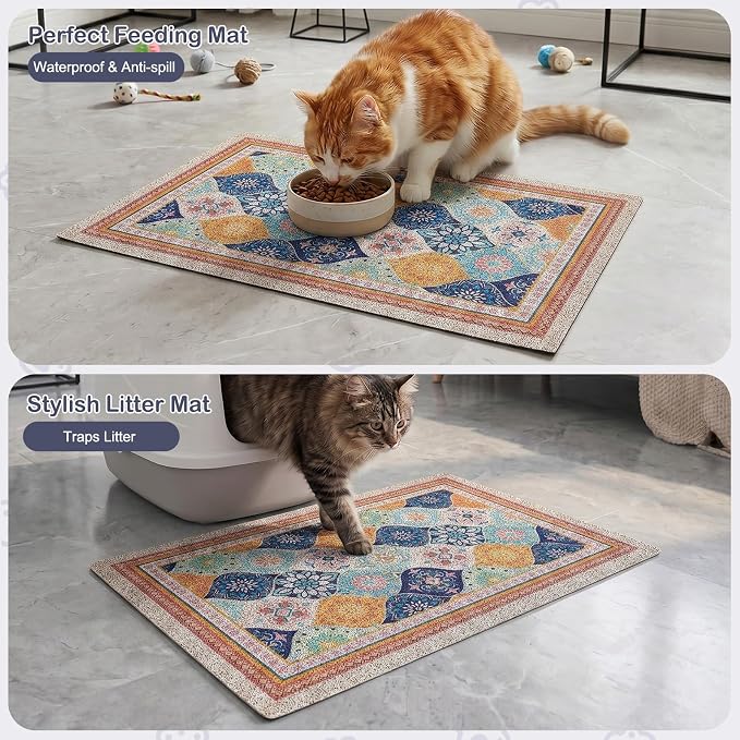 Glittme Cat Litter Mat, 24"x15" Non-Slip Washable Trapping Mat for Cats | Litter Trapping Mat With Thick PVC Coil To Catch Scatter, Soft On Paws And Waterproof Bottom To Protect Floors