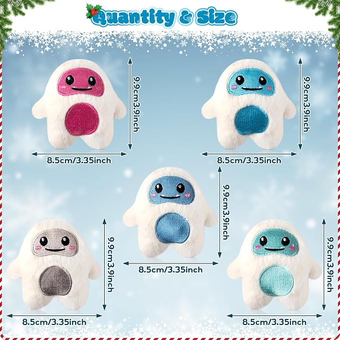 MALLMALL6 Snow Monster Catnip Toys - 5Pcs Funny Catmint Interactive Cat Toy for Indoor Kitten, Soft Plush with Cute Expression Supplies, Kitty Teething Chew Toy Set Xmas Gifts for Cat Lover