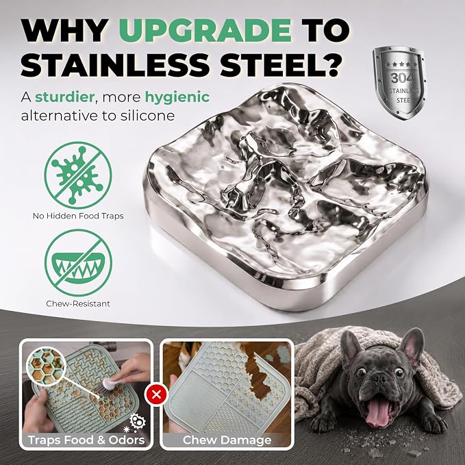 FXW IntoFlow Lick Mat, Premium Stainless Steel Dog Lick Pad, Durable Easy-Clean Textured Dog Enrichment Mat for Peanut Butter & Frozen Yogurt Treats | Patent Pending