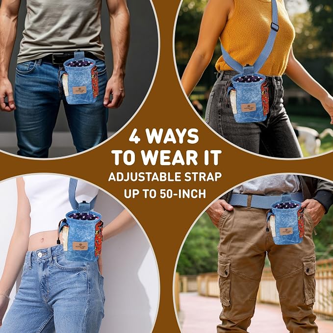 INSPECTOR TAIL Dog Treat Pouch for Training, Drawstring Bag, Hands Free | 2 Cup Tote, 4 Ways to Wear, No Bounce, Pull-Out Liner, Pockets for Snacks, Poop Bags & Keys, Pet Walking & Rewarding Holder