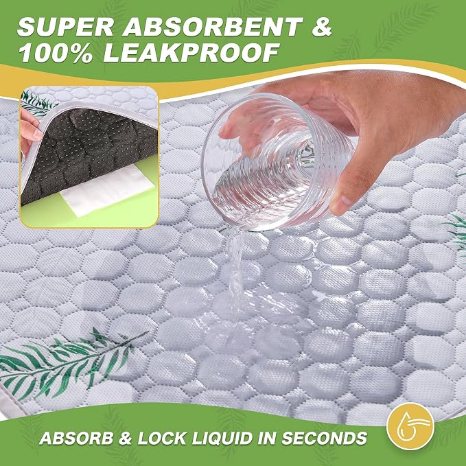 Washable Dog Pee Pads, Non-Slip Waterproof, 36 x 41 in, 2 Pack, Leaf | Super absorbent, waterproof and non-slip; washable, reusable dog pads for crates, playpens, floors, furniture and travel
