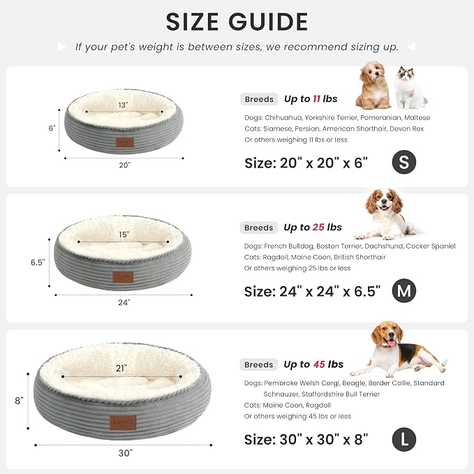 Love's cabin Round Donut Cat and Dog Cushion Bed, 30in Pet Bed for Medium or Large Dogs, Anti-Slip & Water-Resistant Bottom, Soft Durable Fabric Pet Beds, Washable Calming Cat Bed, Light Grey