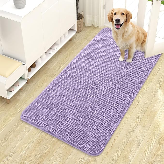 OLANLY Dog Door Mat for Muddy Paws 44x24, Super Absorbent Chenille Mud Mat | Lavender, Absorbs Moisture and Dirt, Non-Slip Machine Washable Doormat, Quick-Drying Indoor Entryway Floor Carpet for Dogs