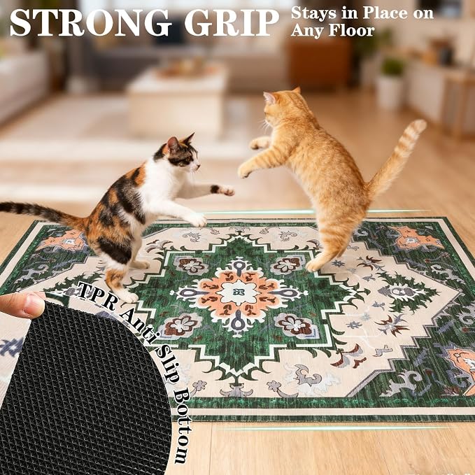 EXPAWLORER Cat Litter Mat, 28”x36” Medium Non-Slip Urine Waterproof Litter Trapping Mat Easy to Clean Washable Litter Box Mat for Floor Soft on Kitty Paws, Indoor Food Mats Rug Pads for Bathroom Green