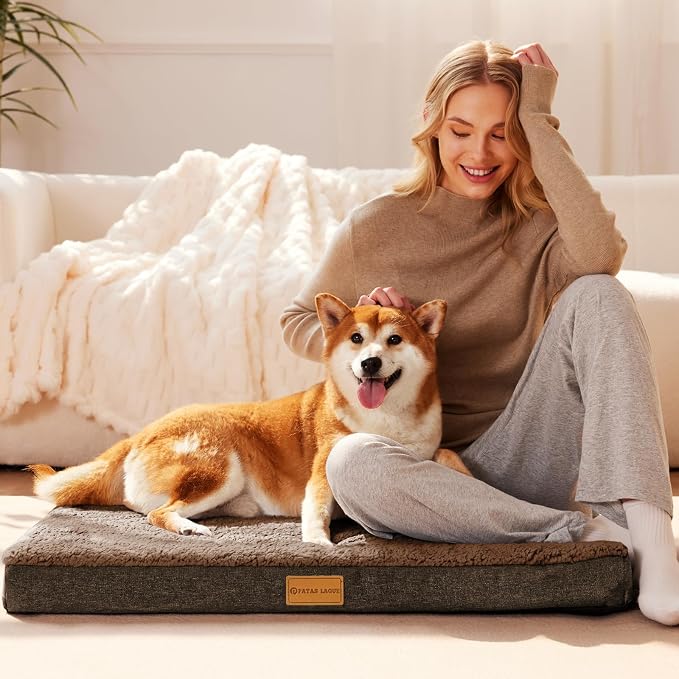 Patas Lague Orthopedic Large Dog Bed Washable Pet Sofa Mat 48''X30'' Brown | Egg-Crate Foam Dog Couch For Large Sized Dogs, Waterproof Removable Cover, Soft Pet Crate Bed With Nonskid Bottom