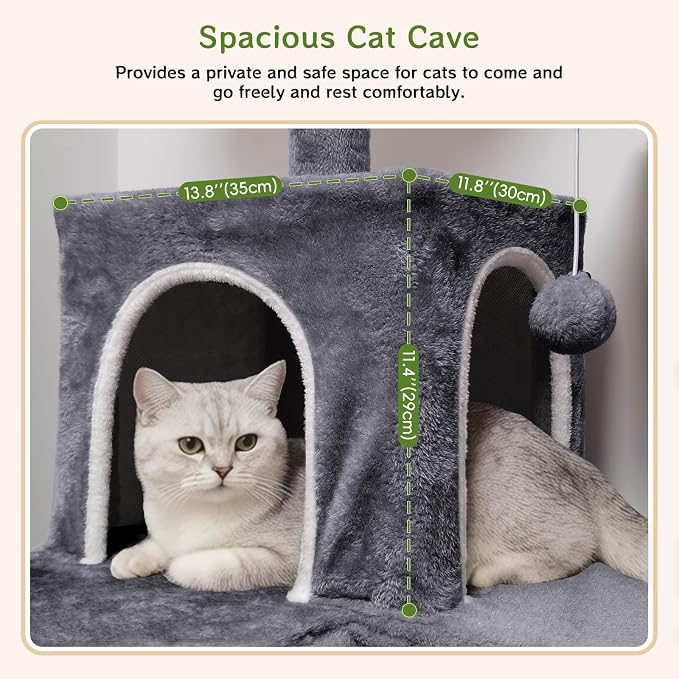 89 inch Cat Tree Tower - Extra Tall Multi-Level Cat Furniture with 2 Cozy Condos, Natural Sisal Scratching Posts, Plush Perches and Hammock for Large Indoor Cats (Dark Gray)