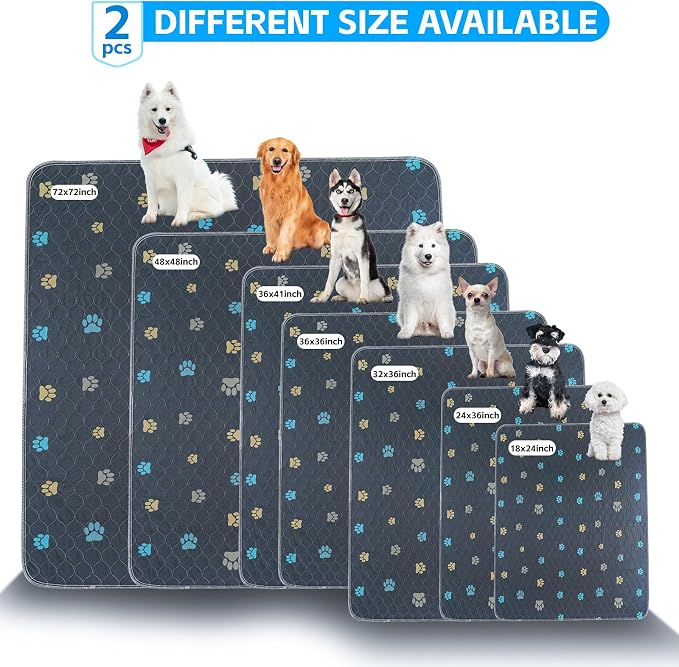 Aitmexcn Washable Pee Pads for Dogs, Extra Large 72"x72", 2 Pack Reusable Puppy Training Pads, Heavy Absorbency, Leak-Resistant Non-Slip Mats for Whelping Boxes, Large Playpens and Senior Dog Care