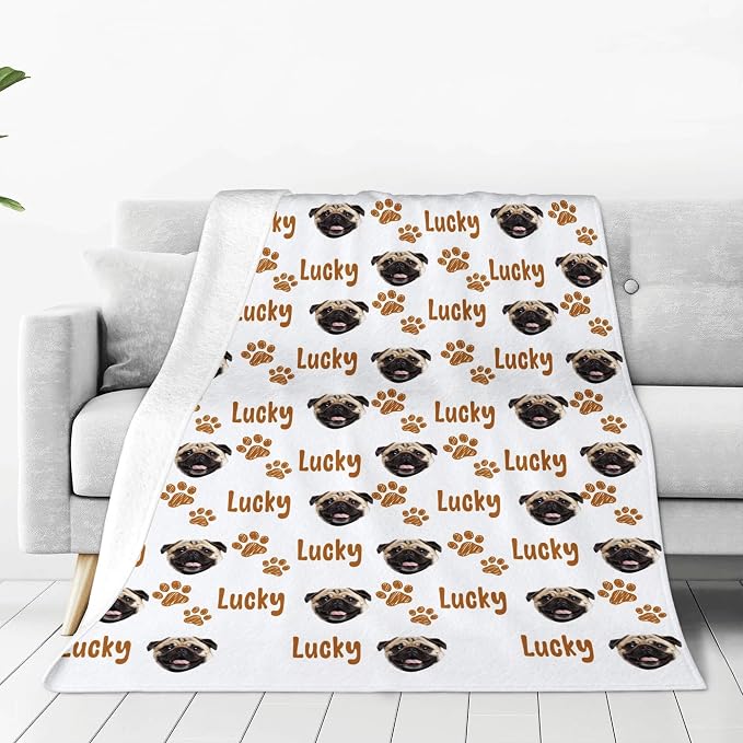 Personalized Dog Mom Gift - Custom Photo Blanket with Name & Face, Soft Fleece Pet Memorial Throw for Couch, Multiple Sizes