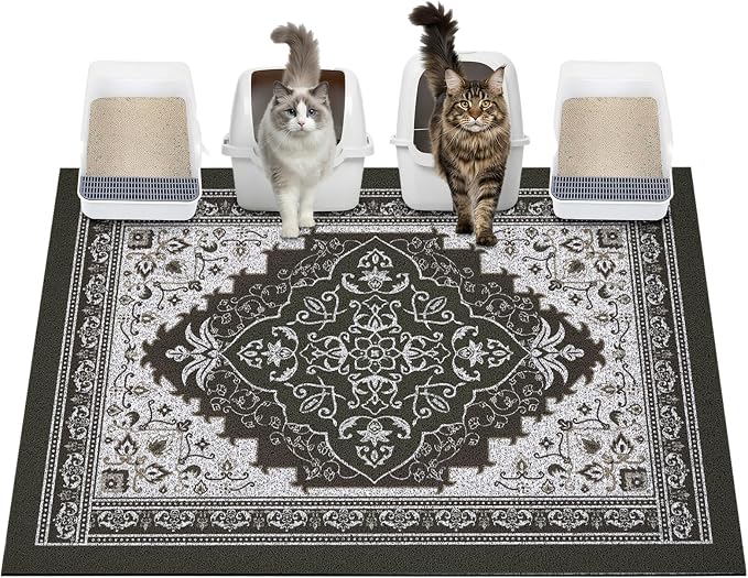 Glittme Cat Litter Mat, 47"x35" Non-Slip Washable Trapping Mat for Cats | Litter Trapping Mat With Thick PVC Coil To Catch Scatter, Soft On Paws And Waterproof Bottom To Protect Floors