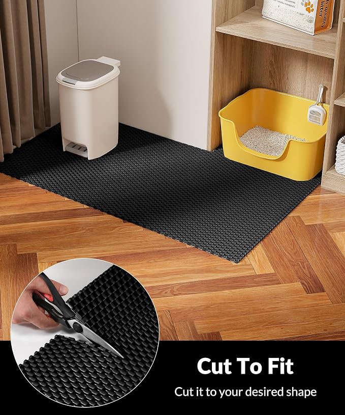 Cooyes Cat Litter Mat - Cut to Fit Any Place, 40"x28" Large Litter Trapping Mat for Litter Box, Easy to Clean, Waterproof & Non-Slip Kitty Pad, Scatter Control to Protect the Floor (Black)
