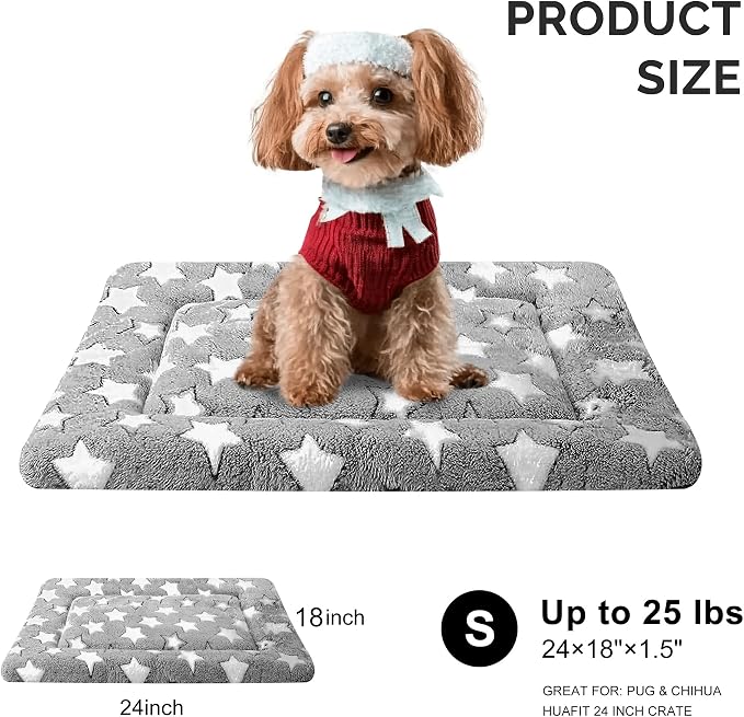 Dog Bed Mat, Reversible Crate Pad, Machine Washable for Small Dogs | Ultra soft plush, dual-sided cool/warm, machine washable kennel mat for small dogs, cute travel bed