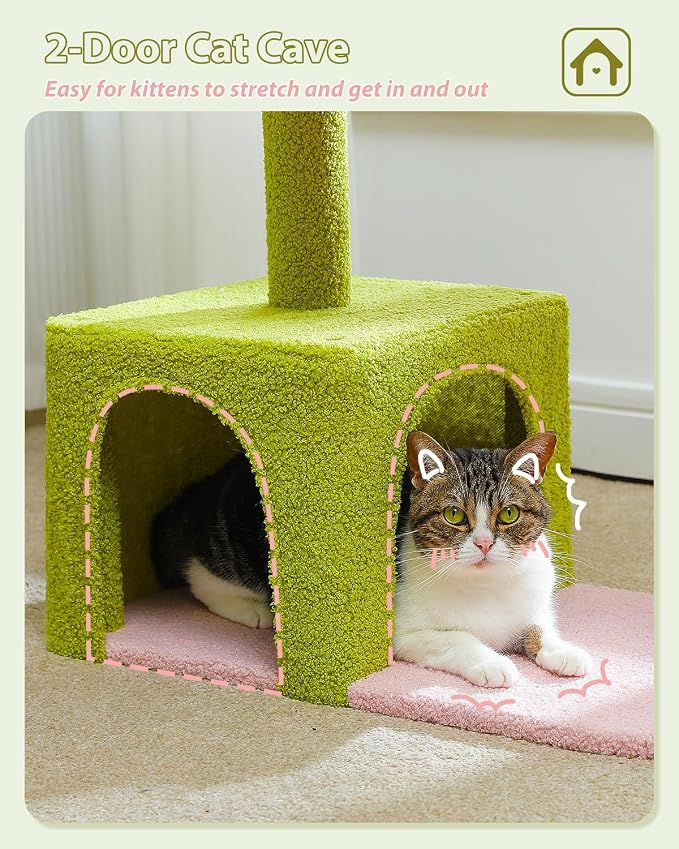 Flower Cat Tree with Large Metal Frame Hammock, 35" Cute Cat Tower with Sisal Scratching Posts for Small Indoor Cats, Cat Condo with Pink Top Perch for Kittens, Pink | Flower-shaped top perch, Metal frame hammock, Sisal scratching posts, Cozy pink cond...