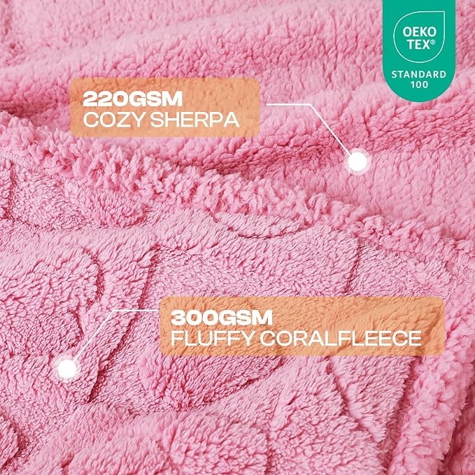 Luciphia Valentines Day Waterproof Blanket for Medium Large Dogs Washable Bed Couch Protector Soft Fluffy 3D Heart Jacquard Pet Blanket with Sherpa Fleece Cozy Calming Throw Blankets, Pink 65x57 inch