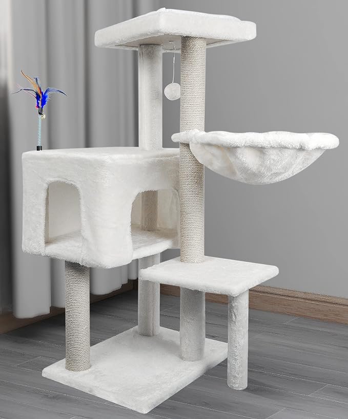 AIWIKIDE Cat Tree Has Scratching Toy with A Ball Activity Centre Cat Tower Furniture Jute-Covered Scratching Posts (Beige, 36.6'')