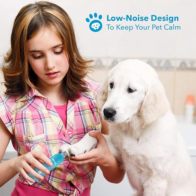 Dog Nail Grinder with 2-Speed Motor, Low Quiet Noise Electric Pet Trimmer for Safe Paw Grooming, Rechargeable and Portable Nail File for Large Dogs, Small Puppies and Cats