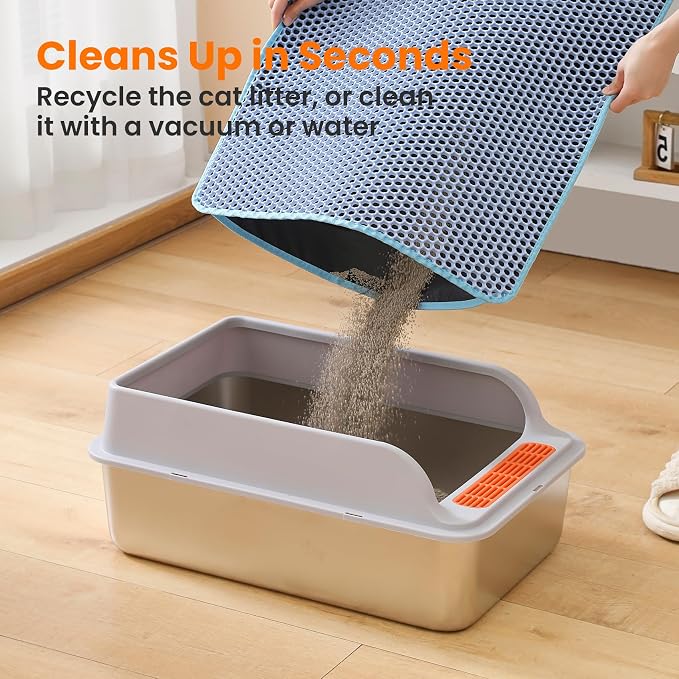 Small Cat Litter Mat, Double Layer Honeycomb Litter Box Mat | 20x14”, Reduces Litter Tracking, Waterproof, Non-Slip, Soft on Paws, Scratch Resistant, Easy to Clean, Blue