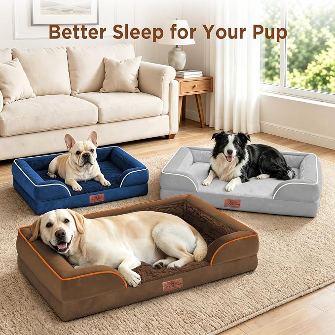 Comfort Expression Orthopedic Dog Bed for Medium Size Dog with Bolster | Waterproof Dog Couch Bed with Washable Cover & Non-Slip Bottom, Supportive Egg Crate Foam Medium Pet Bed, 30x20 Inch