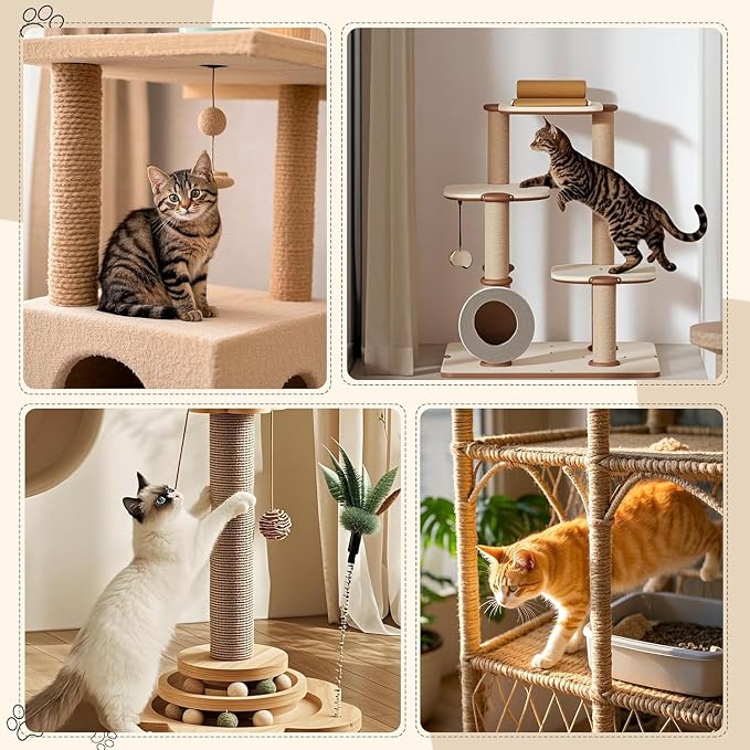 Sisal Rope for Cat Scratcher 1/4" 50 Ft Cat Tree Twine for Repairing Cat Scratching Post Replacement DIY Hemp Rope for Carpet Mat, Pet, and Crafts Gardening Home Decorating