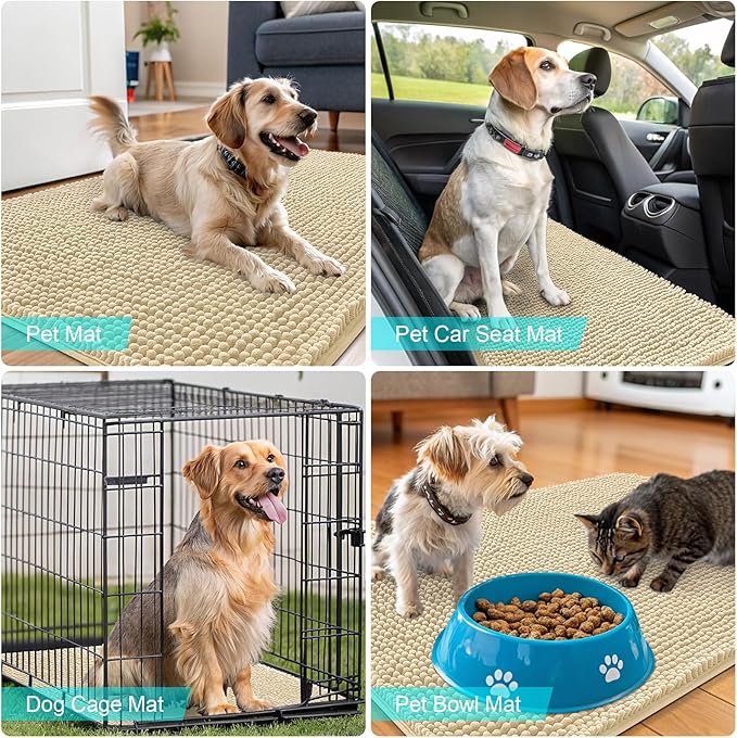 OLANLY Dog Door Mat for Muddy Paws 40x32, Super Absorbent Chenille Mud Mat | Sand, Absorbs Moisture and Dirt, Non-Slip Machine Washable Doormat, Quick-Drying Indoor Entryway Floor Carpet for Dogs