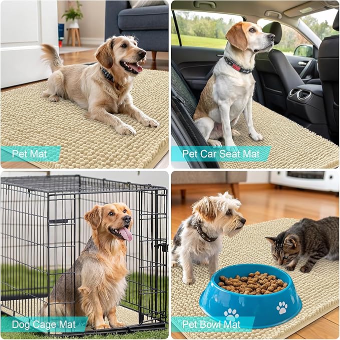 OLANLY Dog Door Mat for Muddy Paws 45x27, Super Absorbent Chenille Mud Mat | Sand, Absorbs Moisture and Dirt, Non-Slip Machine Washable Doormat, Quick-Drying Indoor Entryway Floor Carpet for Dogs