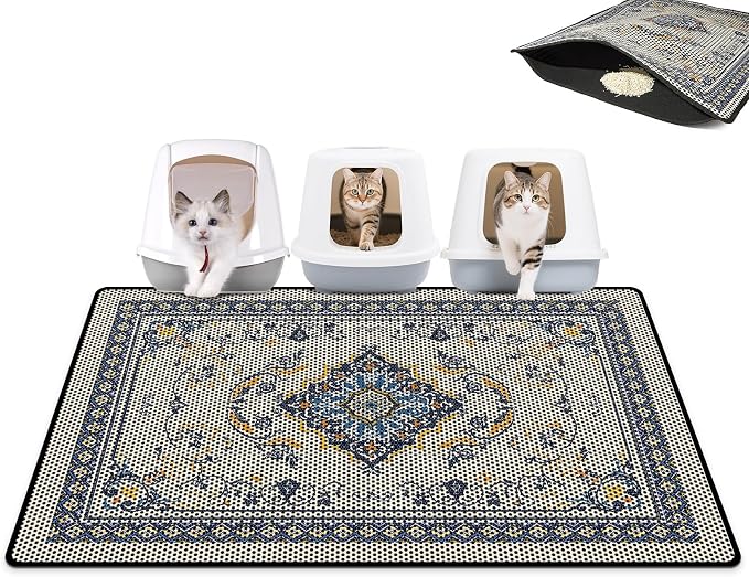 Cat Litter Mat 26.8"x46.5" Double Layer Waterproof Litter Box Mat Washable Litter Trapping Mat